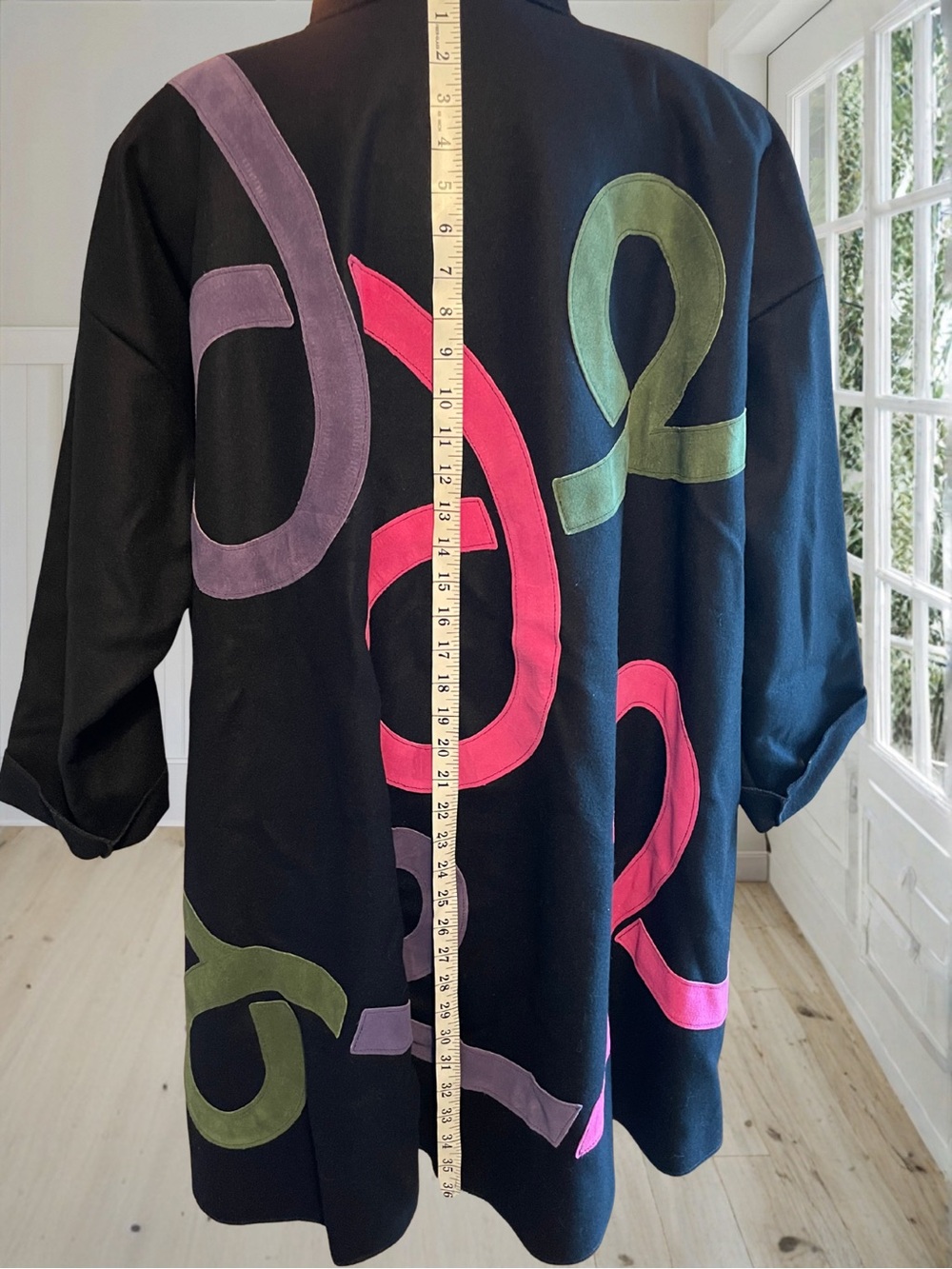 Vintage OSGOOD SMÜK Women’s Wool Swing Coat 80s Wearable Art Suede Jacket OSFM - Picture 10 of 16